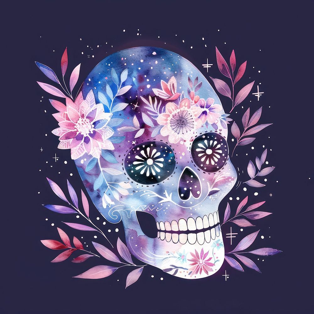 Cute Skull illustration pattern purple.