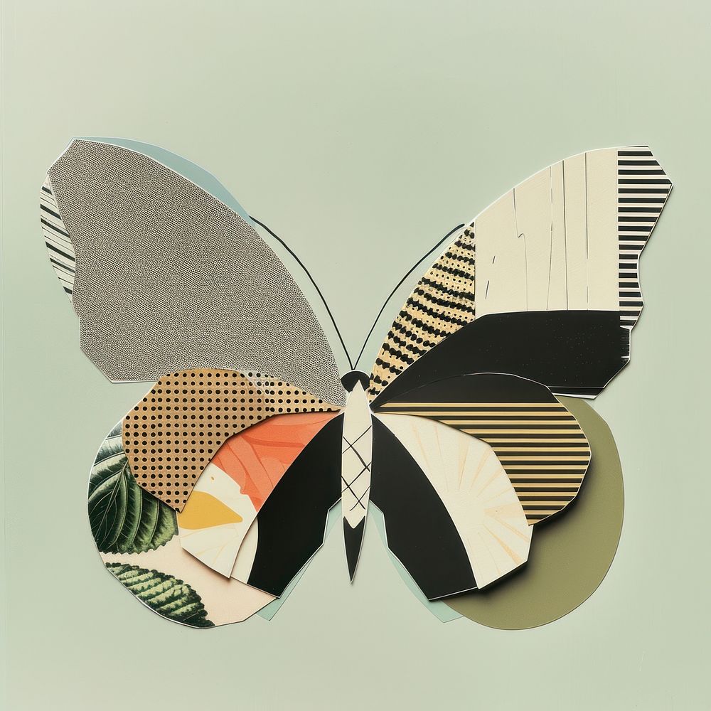 Butterfly retro paper collage illustration abstract design.