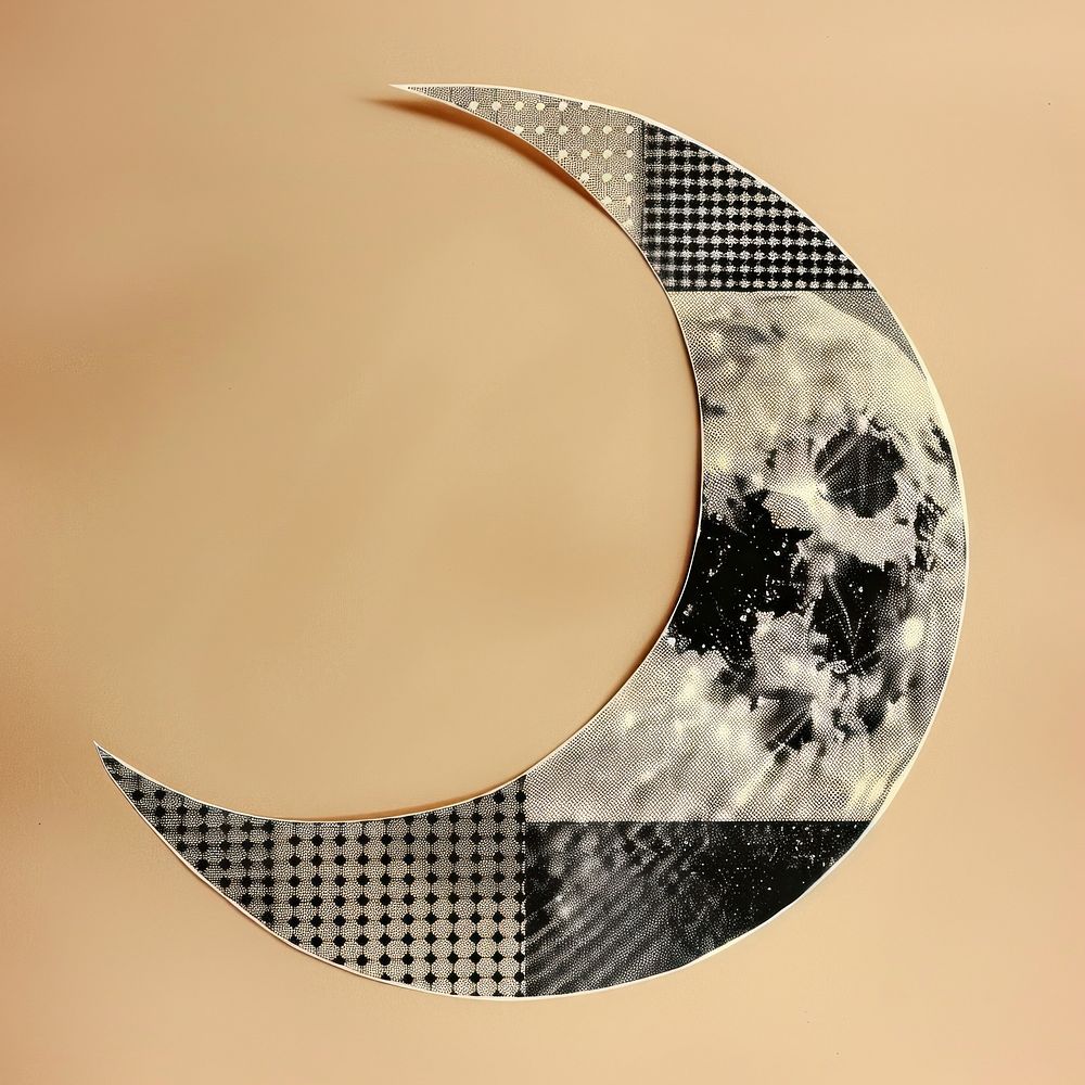 Crescent moon retro paper collage abstract crescent design.