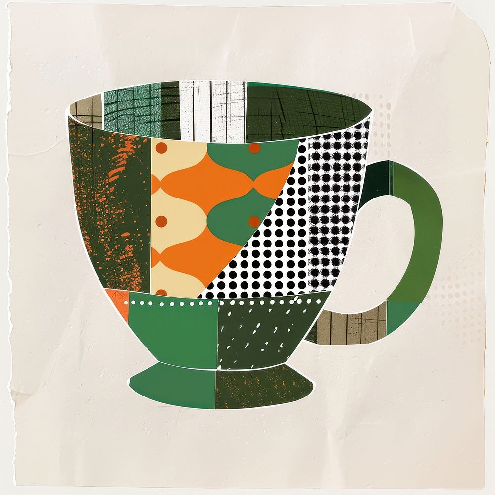 Coffee mug retro paper collage illustration abstract design.