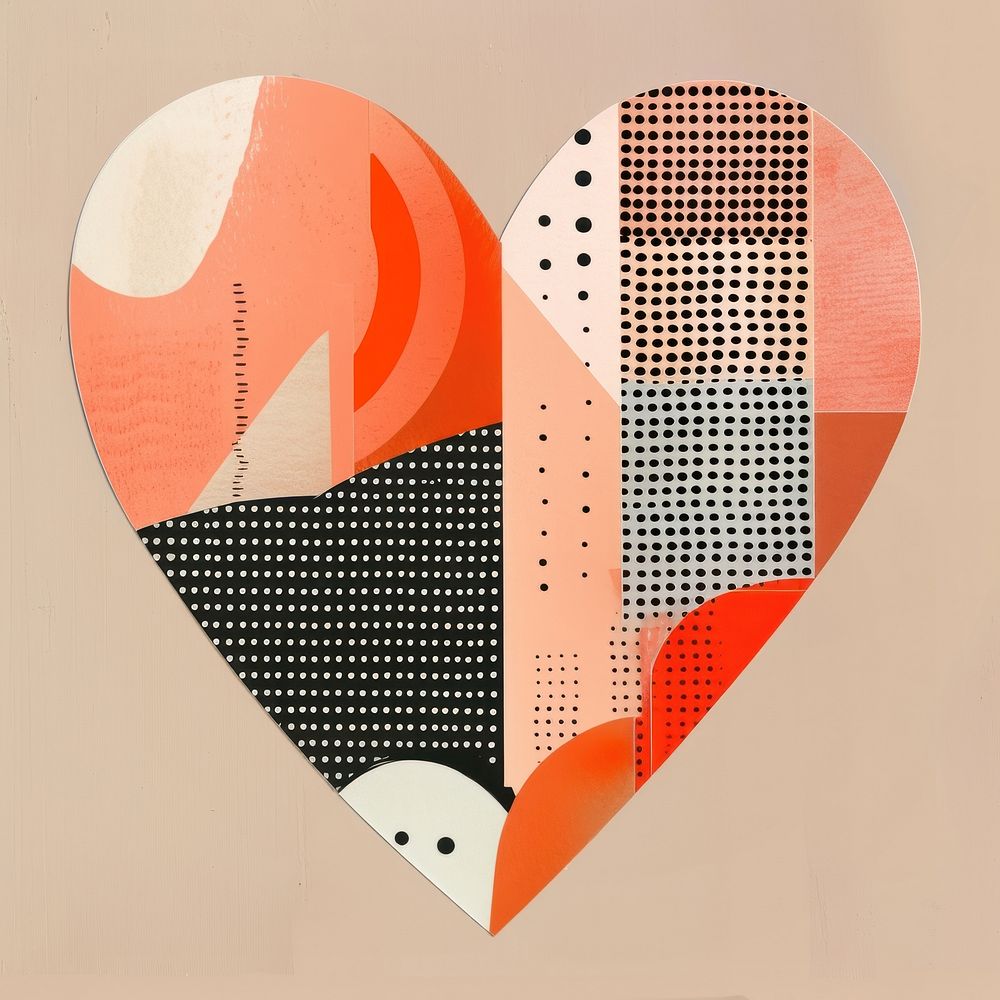 Heart retro paper collage abstract design geometric.