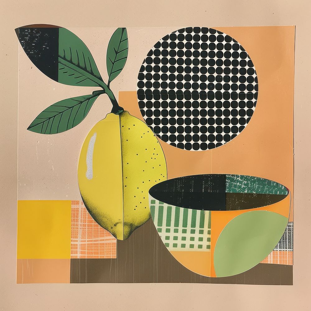 Lemon retro paper collage illustration painting abstract.