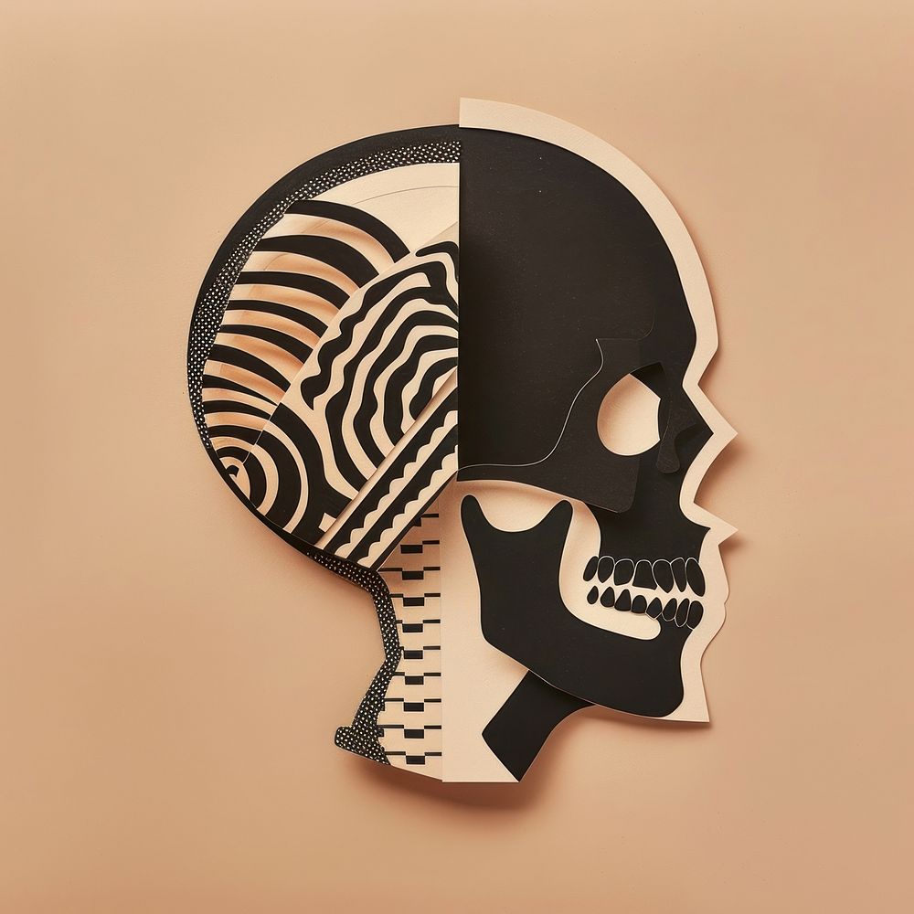 Skull retro paper collage cutouts illustration abstract art.