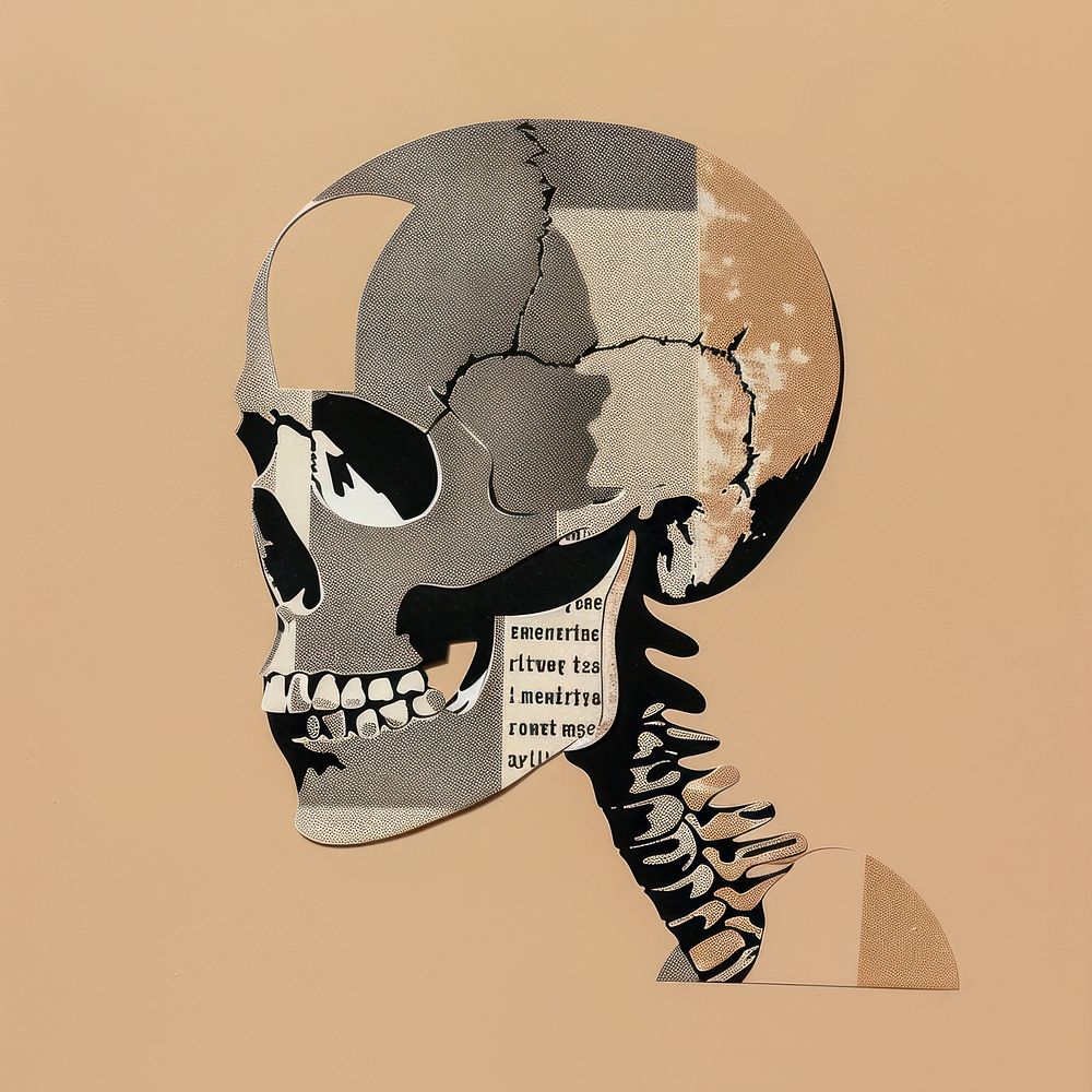 Skull retro paper collage cutouts illustration abstract art.