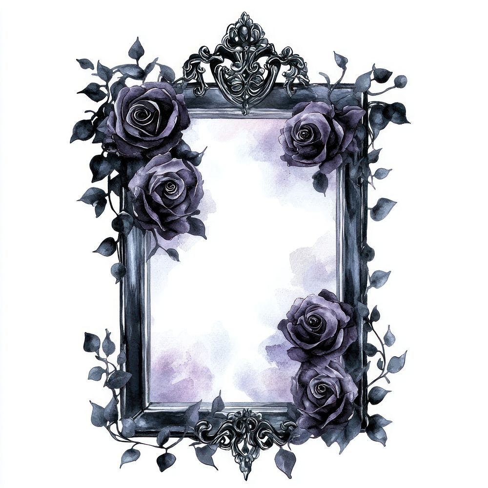 Blank mirror frame roses illustration gothic.