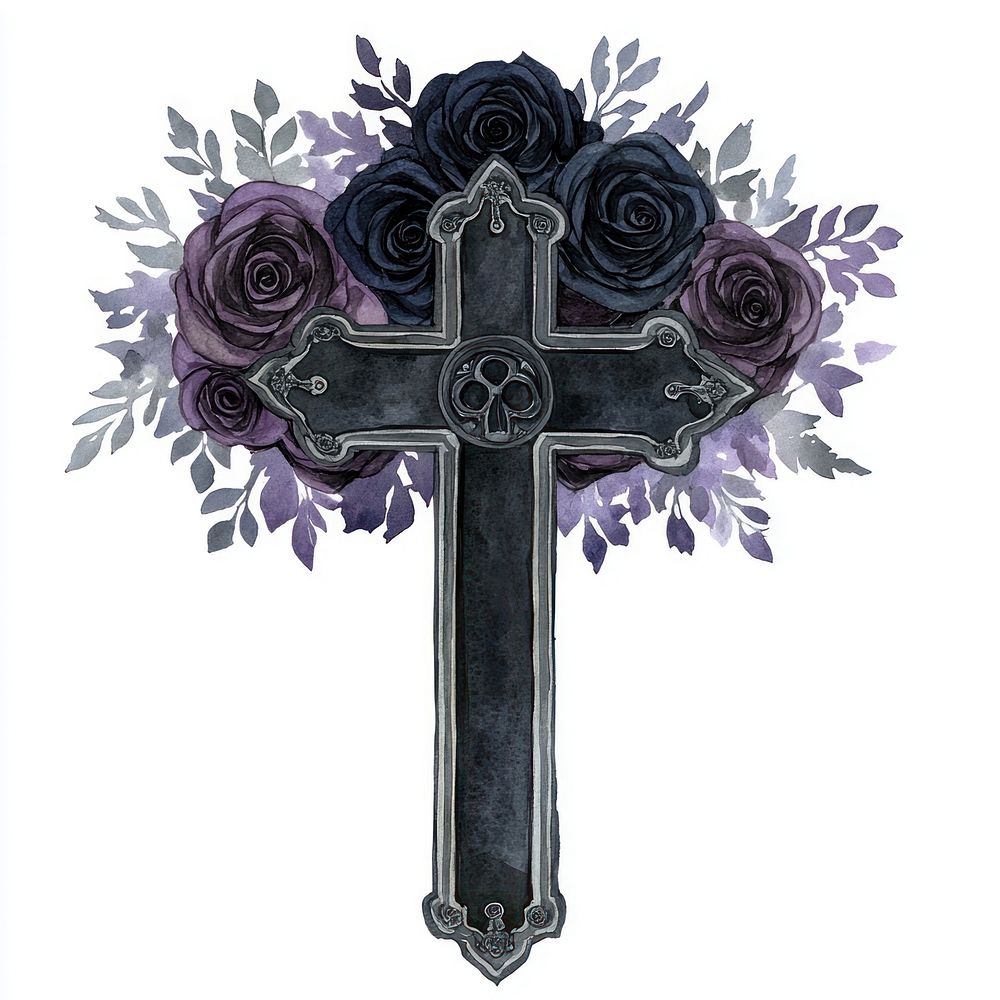 Cross illustration flowers gothic.