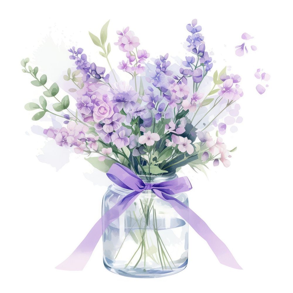 Purple coquette flower vase flowers art illustration.