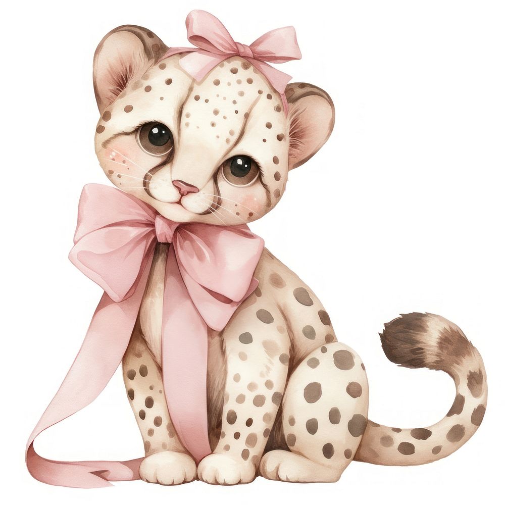 Coquette cheetah illustration animal ribbon.