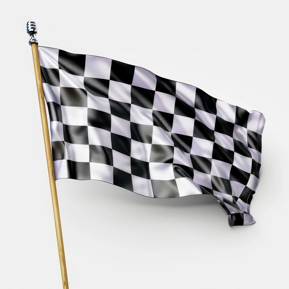 Waving rally flag on a flagpole white checkered victory.