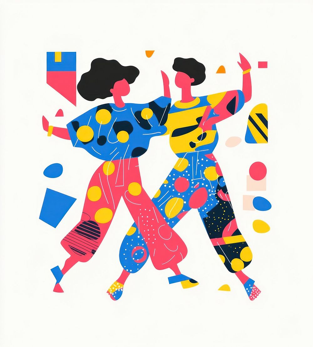 Flat illustration of two people dancing art colorful person.