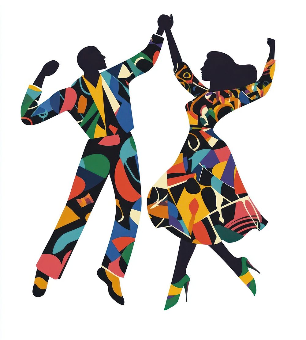 Flat illustration of two people dancing art abstract colorful.