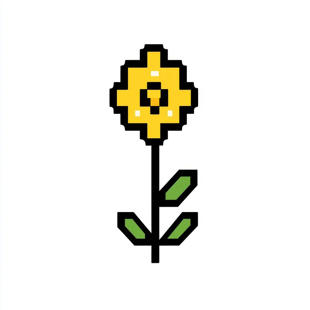 Six pixel yellow flower icon sunflower pixelated blossom.