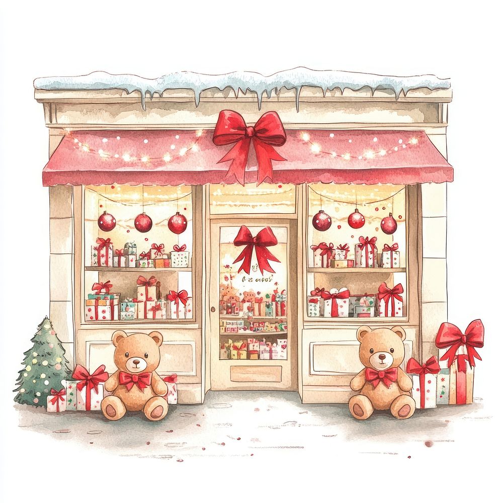 Christmas storefront with decorations christmas illustration ribbons.