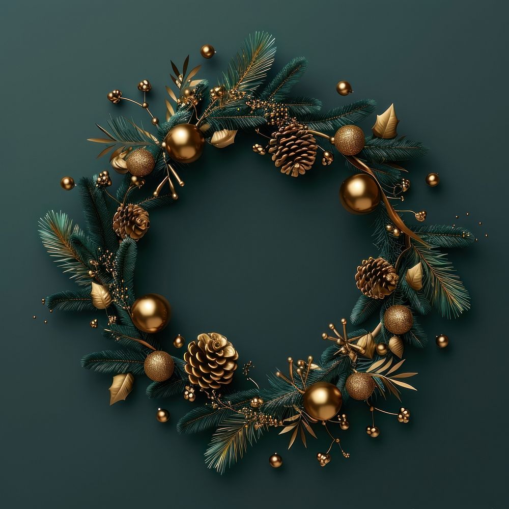 A gold Christmas wreath christmas illustration background.