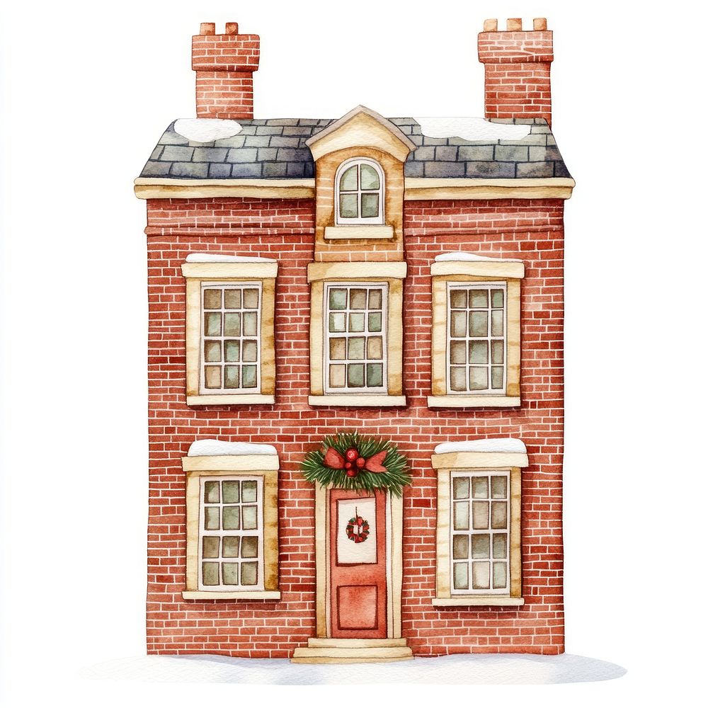 Christmas brick town house architecture illustration windows.