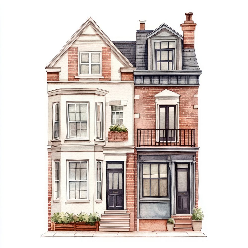 English rowhouse architecture illustration urban.