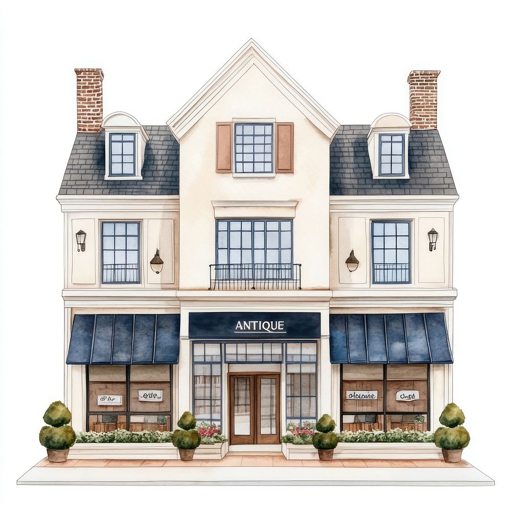 American retail townhouse illustration building shop.