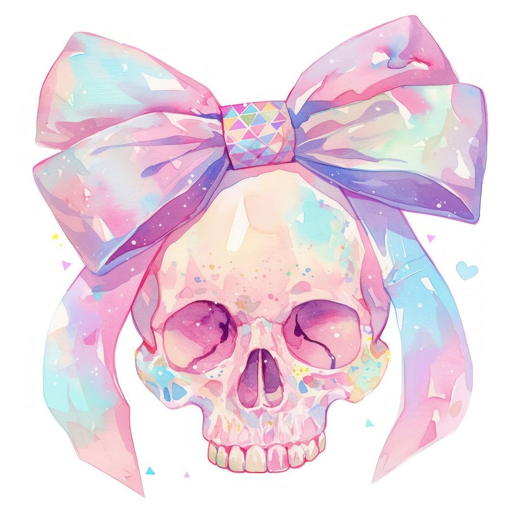 Pastel coquette skull art watercolor colors.