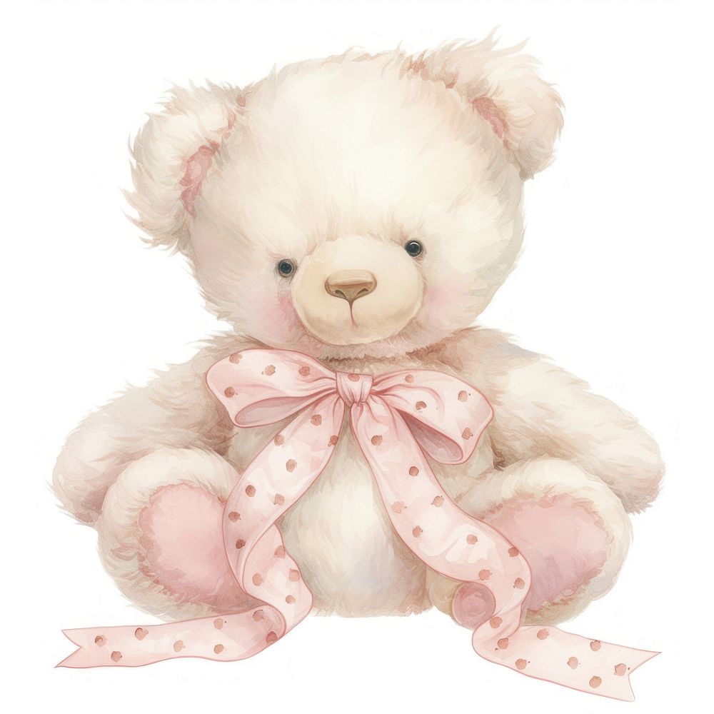 Pastel coquette teddy bear illustration ribbon soft.