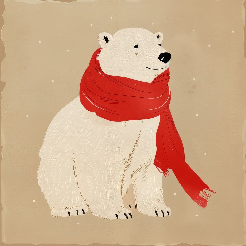 Cute Polar Bear with red scarf bear illustration animal.