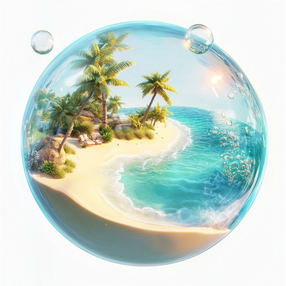 Tropical island beach water bubble ocean.