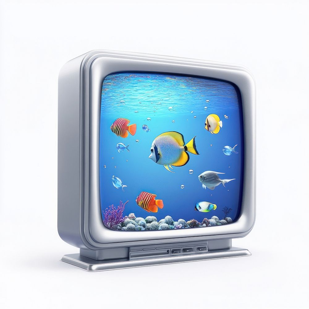 Silver retro CRT monitor screen fish television.