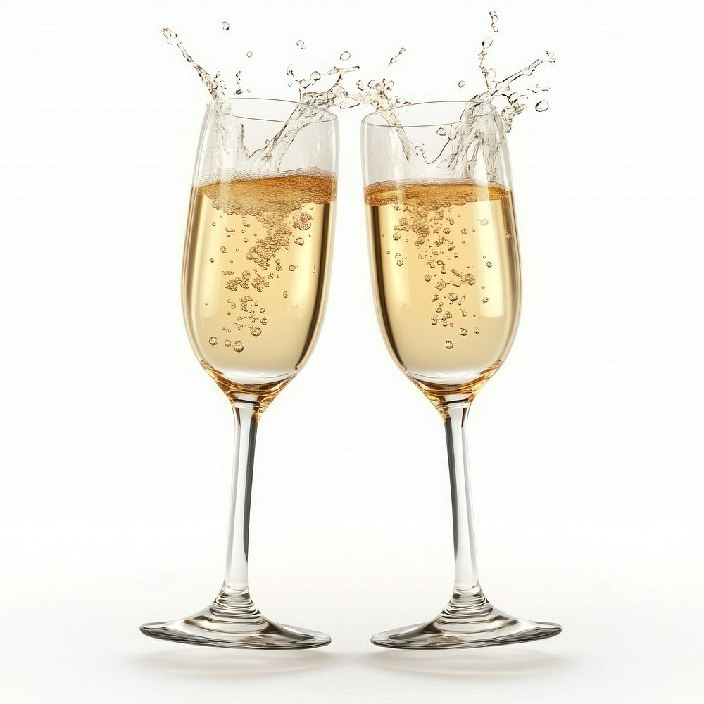 2 glasses of splash champagne toasting cheers drink wine.