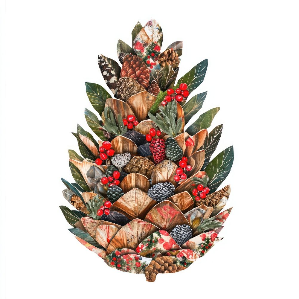 Holly Flower Collage Pine cone illustration christmas elements.