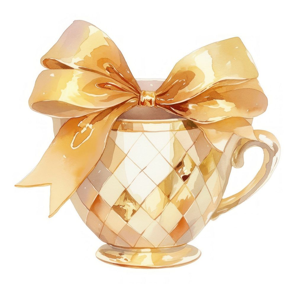 Coquette mug illustration ribbon gold.