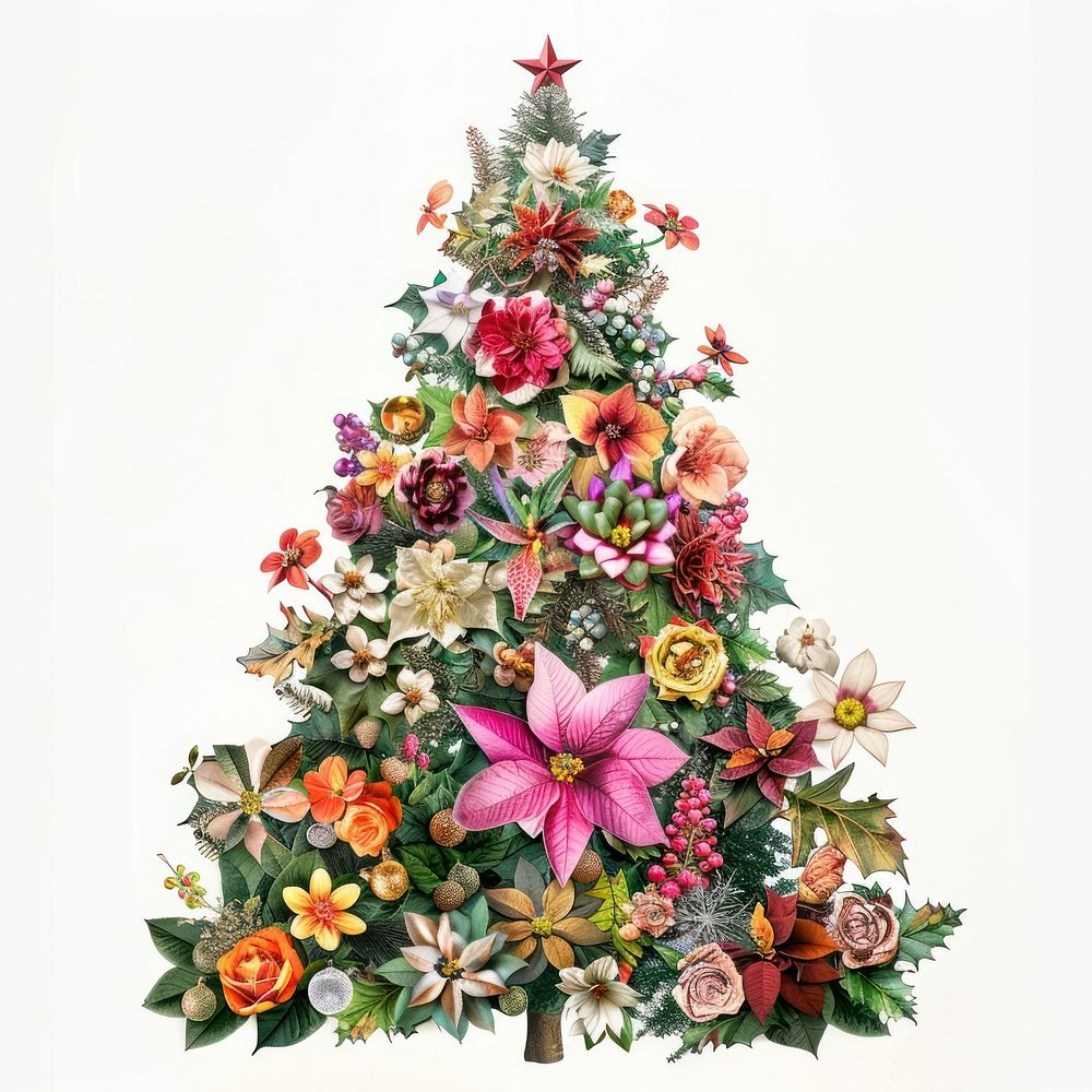 Holly Flower Collage Christmas tree christmas illustration flowers.