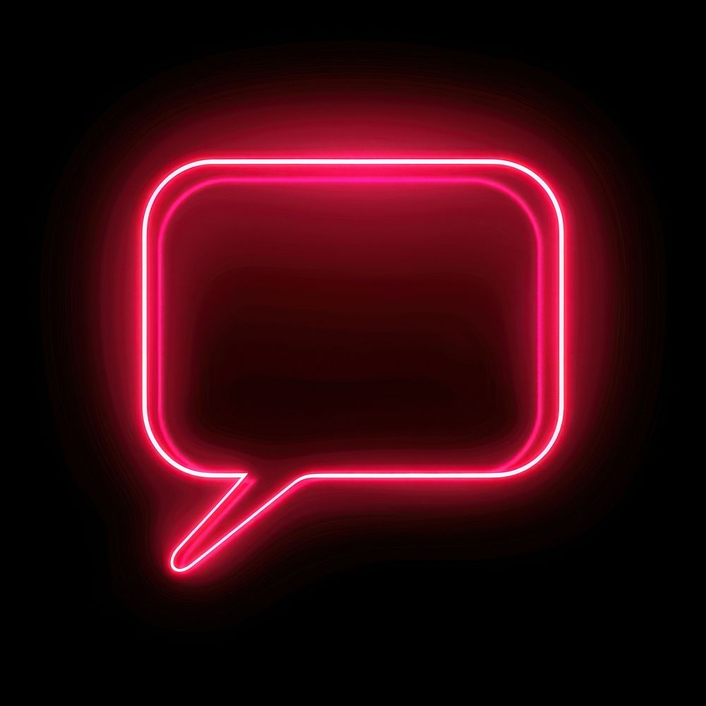 Sharp square speech bubble neon glowing light.