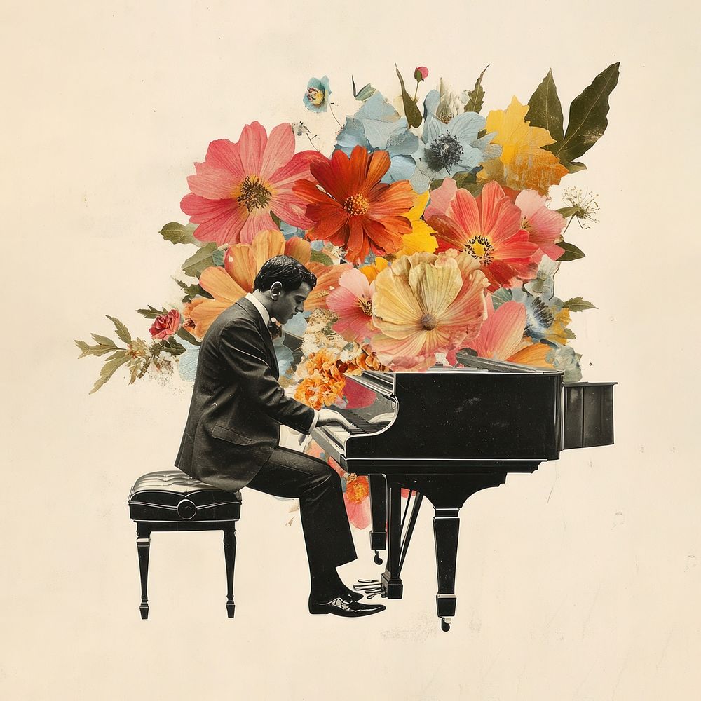 Paper collage of pianist background musician colorful.