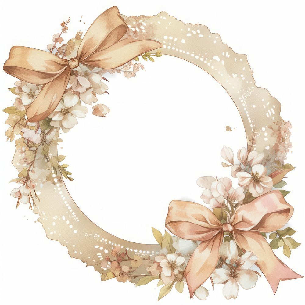 Coquette photo frame illustration wreath ribbon.