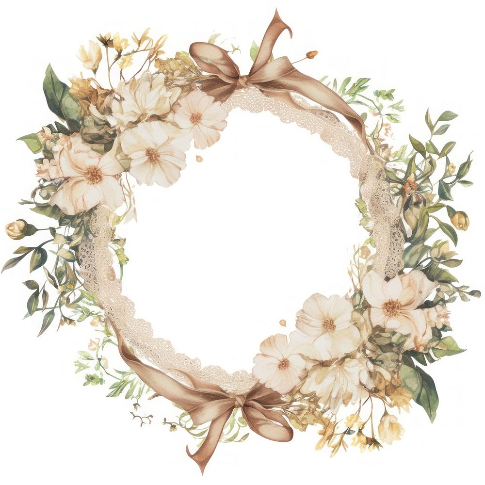 Coquette photo frame illustration wreath ribbon.