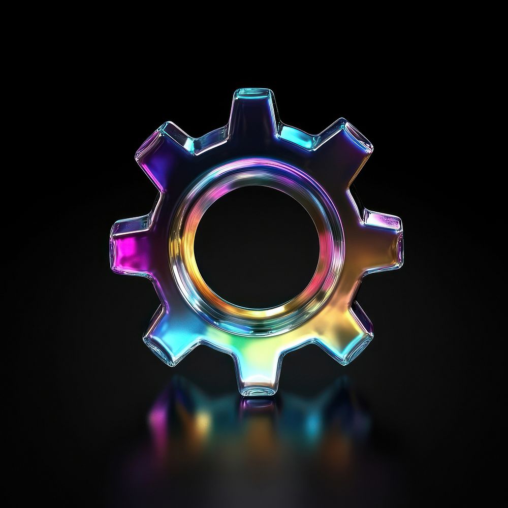 A gear bubble icon background rainbow colors.