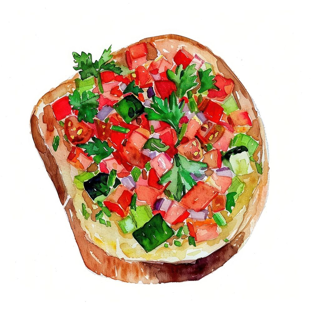 An isolated Bruschetta food illustration watercolor.