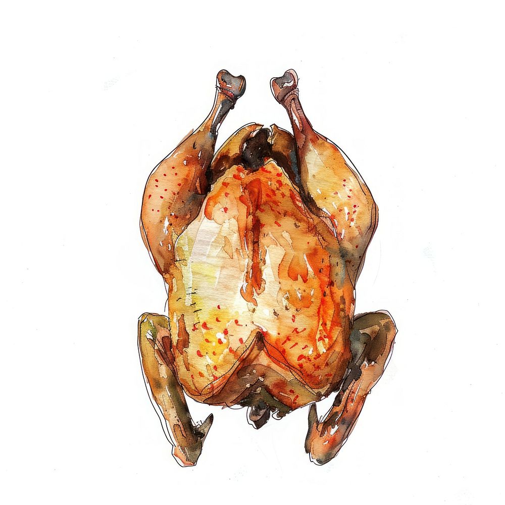 An isolated Roast chicken food illustration watercolor.