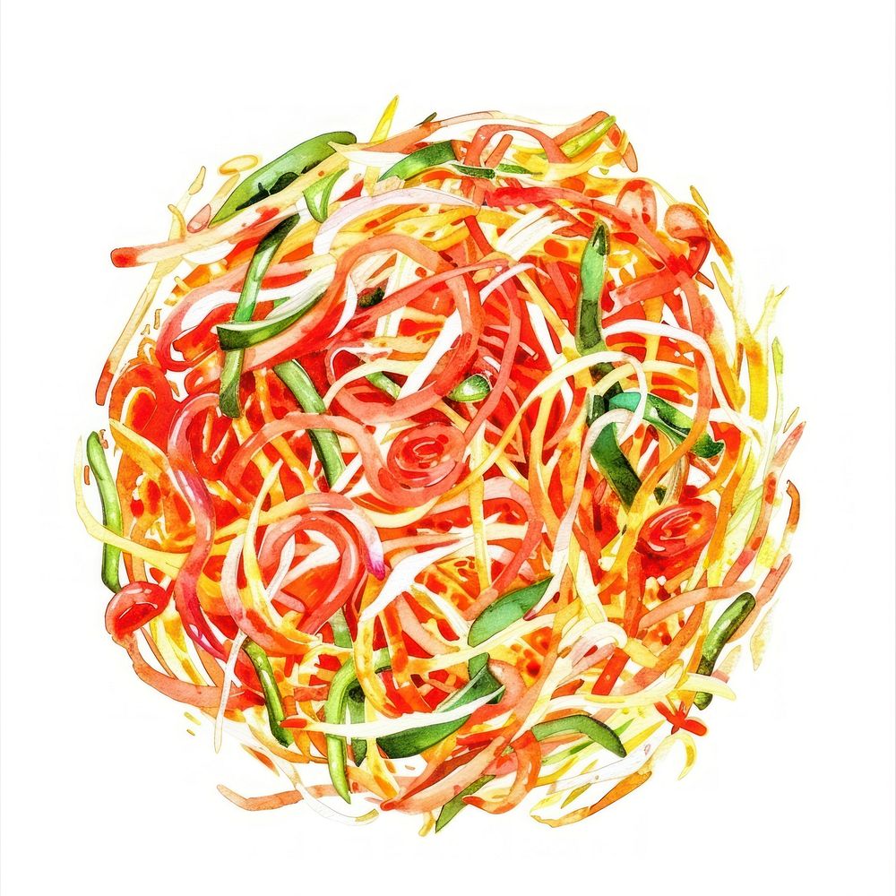 Food illustration watercolor spaghetti.