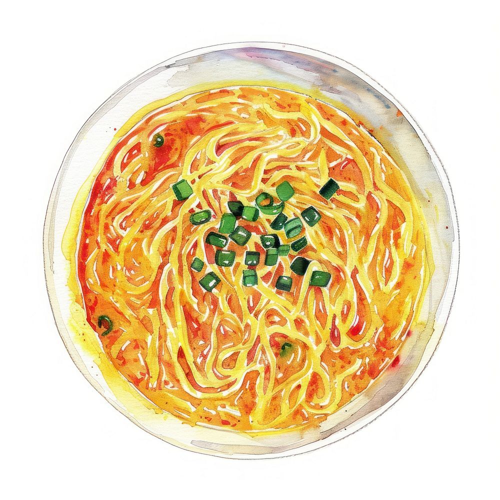 Noodles food illustration watercolor.