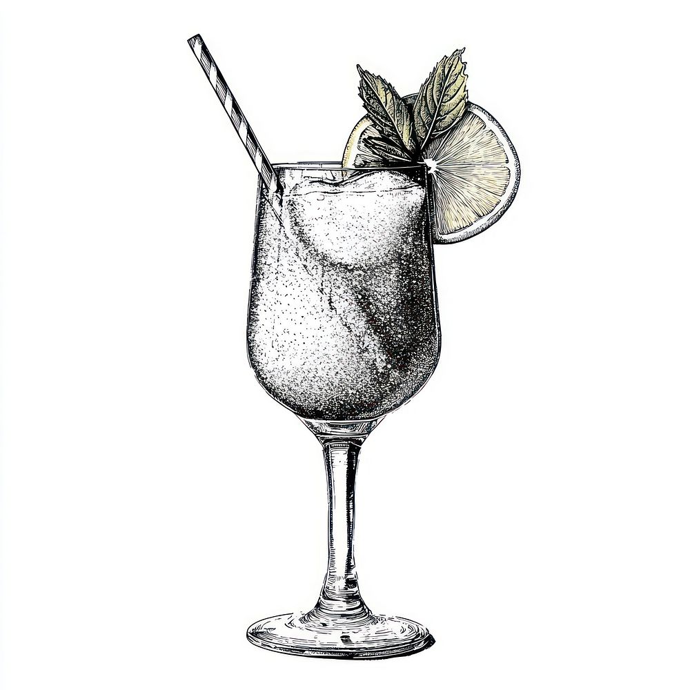 Cocktail retro photocopy stipple effect beverage glass drink.