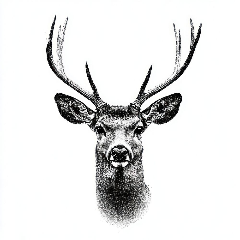 Deer retro photocopy stipple effect wildlife drawing antlers.