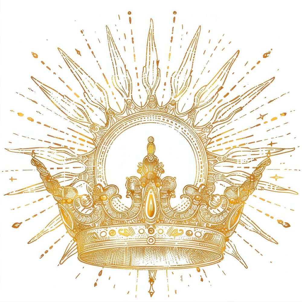 Celestial illustration of Crown with Sun and Rays crown gold details.