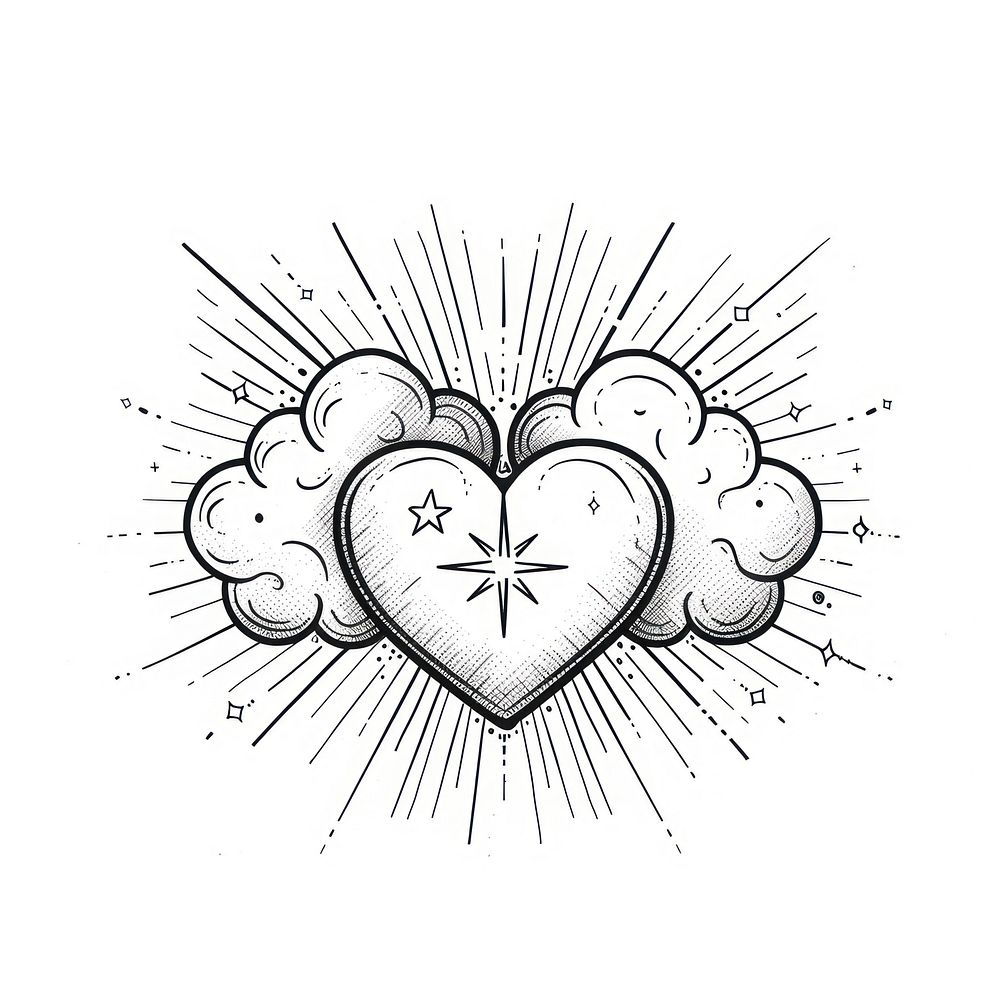 Celestial illustration of Heart with Cloud and Star clouds heart stars.