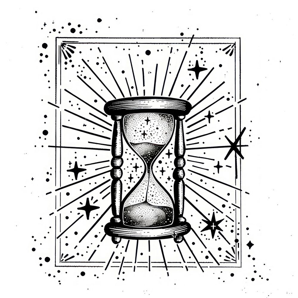 Celestial illustration of Hourglass with Shooting Stars hourglass cosmic stars.