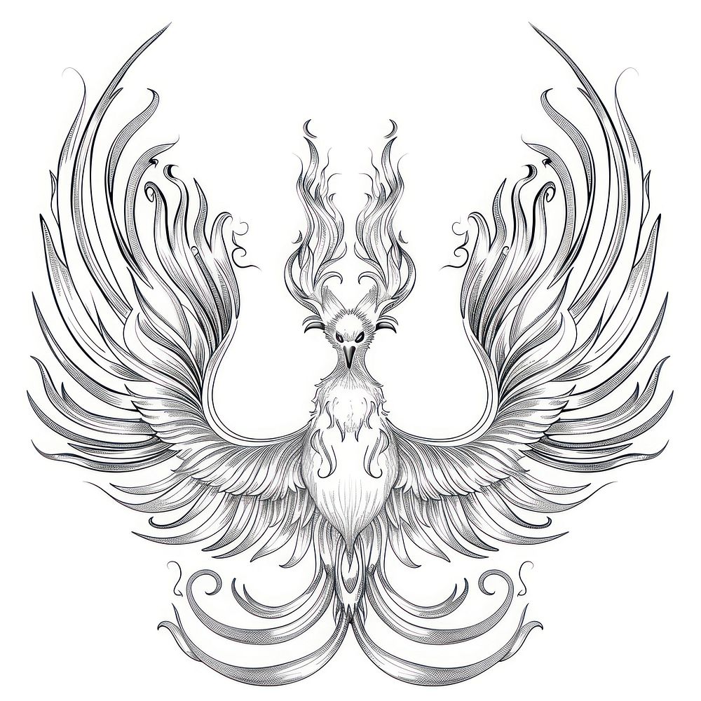 Celestial illustration of Phoenix with Flames drawing phoenix white.