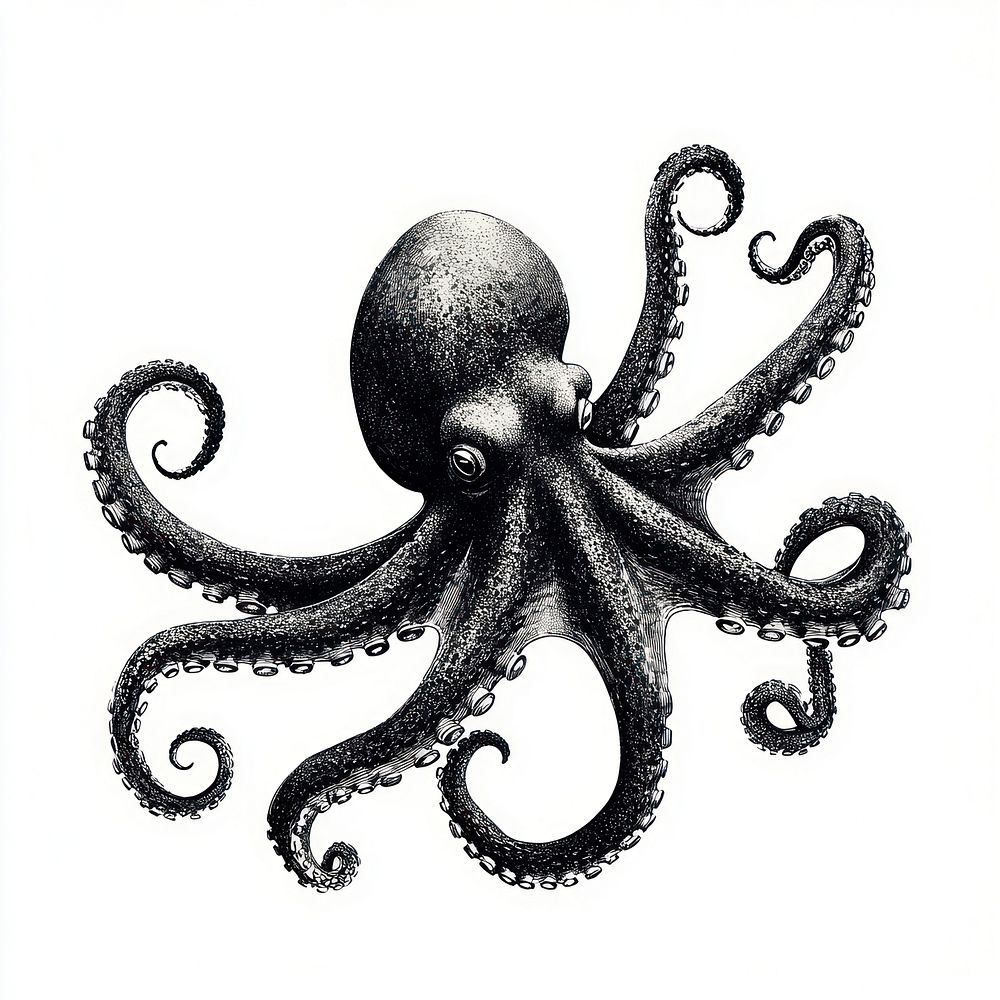 Octopus retro photocopy stipple effect invertebrate illustration detailed.