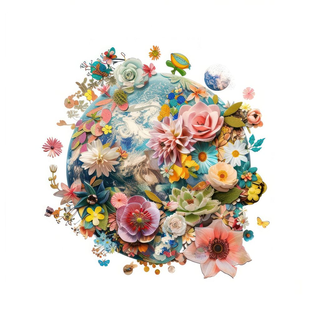 Flower Collage planet flowers illustration pattern.