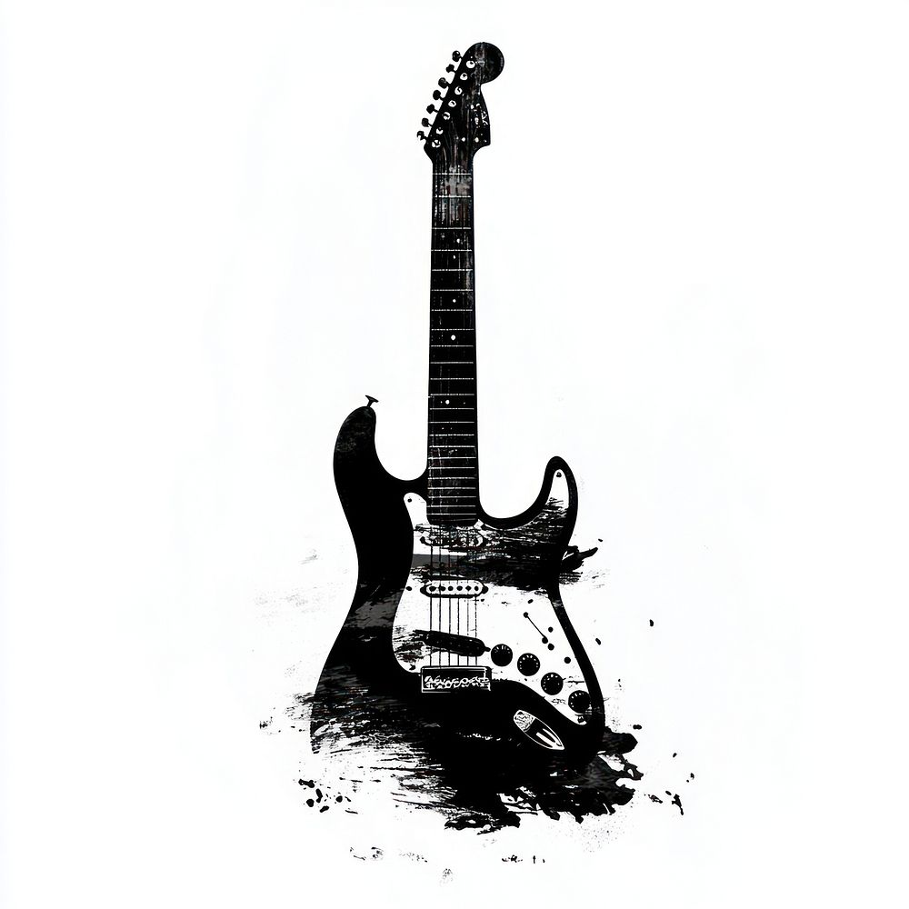 Guitar black white illustration.