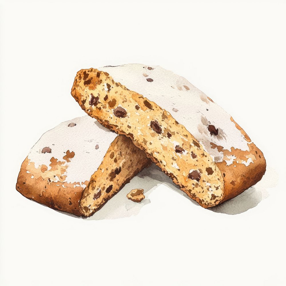 Biscotti illustration watercolor bread.