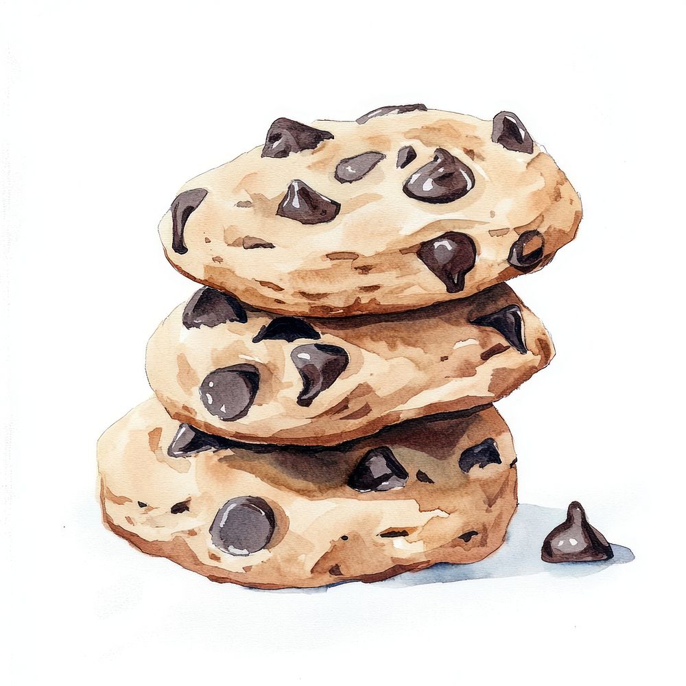 Chocolate chip cookies illustration watercolor chocolate.